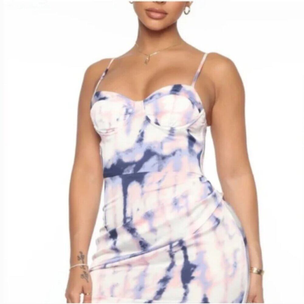 Fashion Nova Clear Skies Tie Dye Asymmetrical Bustier Midi Dress XL NWT $135 - Picture 2 of 8